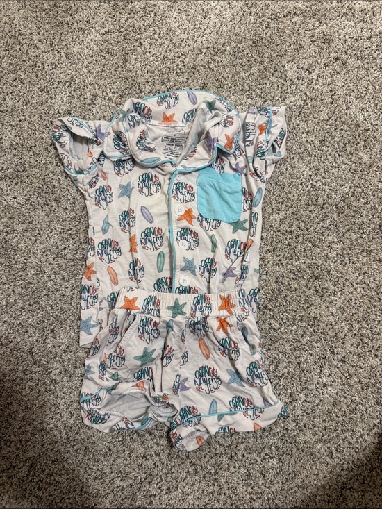 Other - Girls Surf Print Short Romper with Aqua Pocket